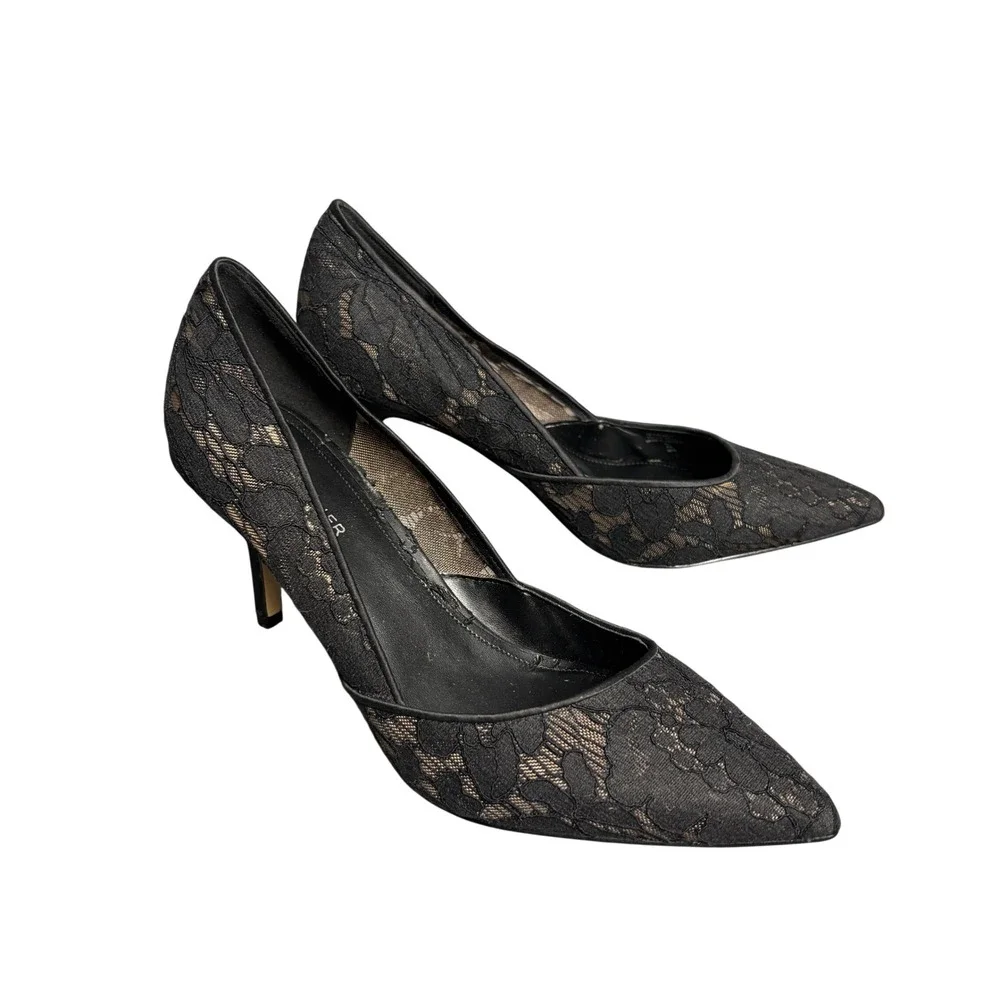 Marc Fisher Black Floral Lace Pointed Toe High Heel Pumps Dress Shoes Womens 8M